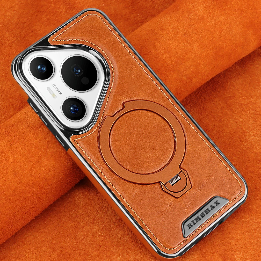 适用于华为Pura70Pro+高级感旋转支架磁吸手机壳高档皮质P60防摔