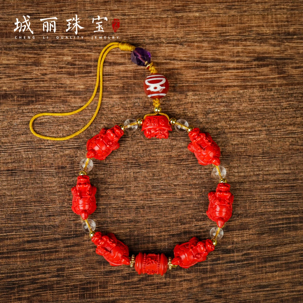 天然辰砂龙龟六字挂件/个FL-3398