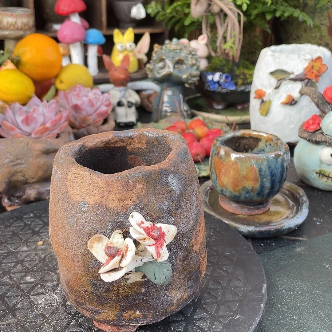 手工粗陶透气花花盆