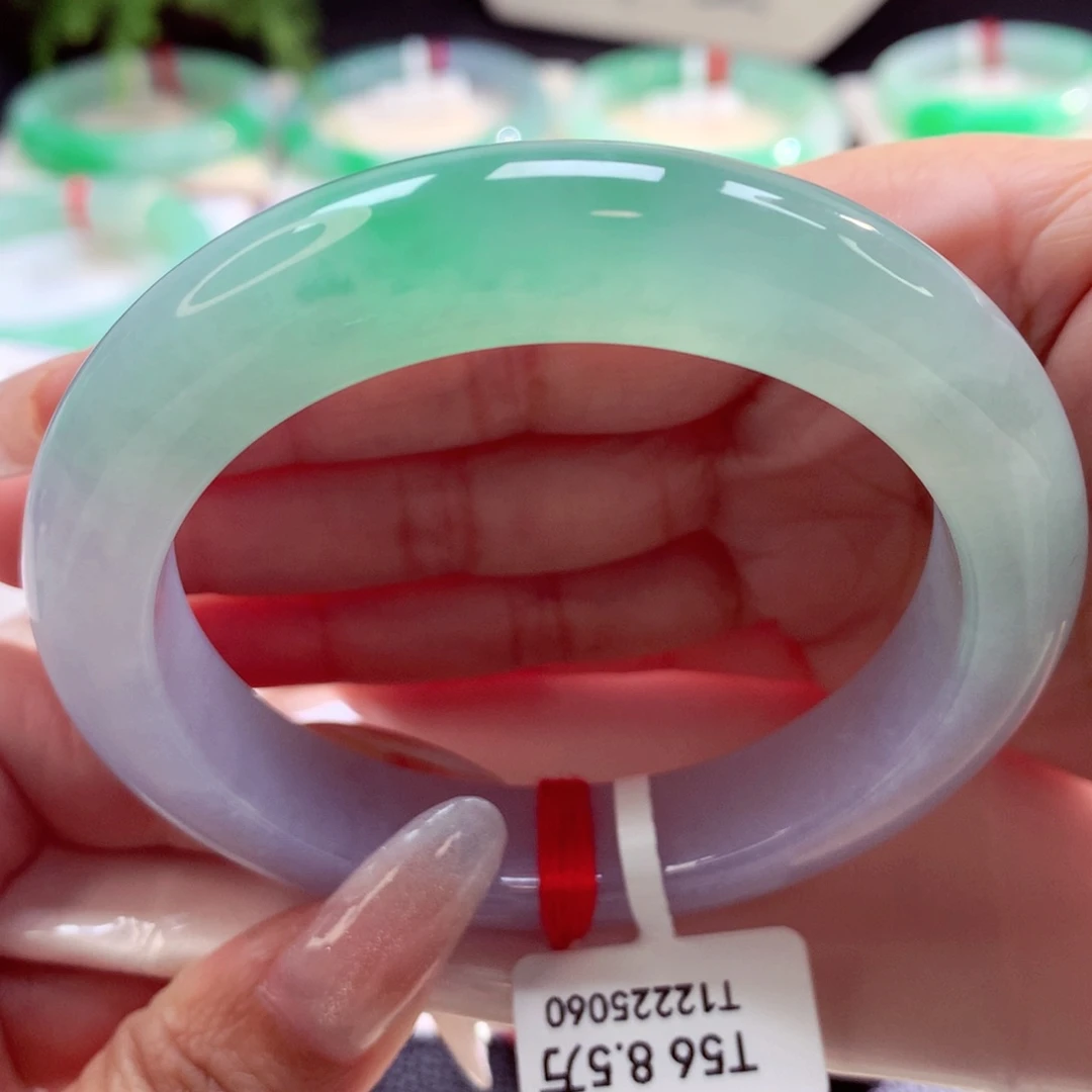 未镶嵌手镯翡翠56.5圈紫底冰飘绿（32号）