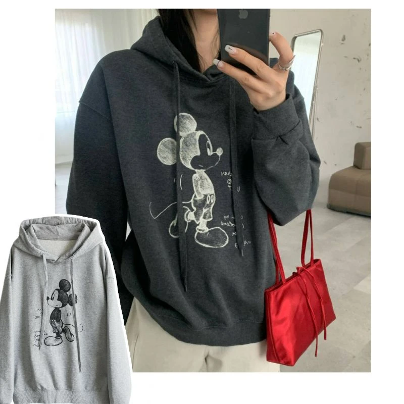 6036【素描老鼠】Y韩系大毛圈连帽卫衣宽松百搭长袖卫衣慵懒风女