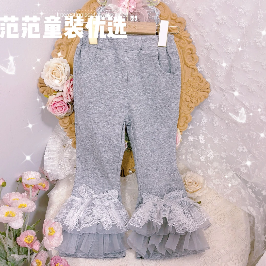 【范范童装优选】儿童时尚韩版【灰色蕾丝花边】春秋裤子25019