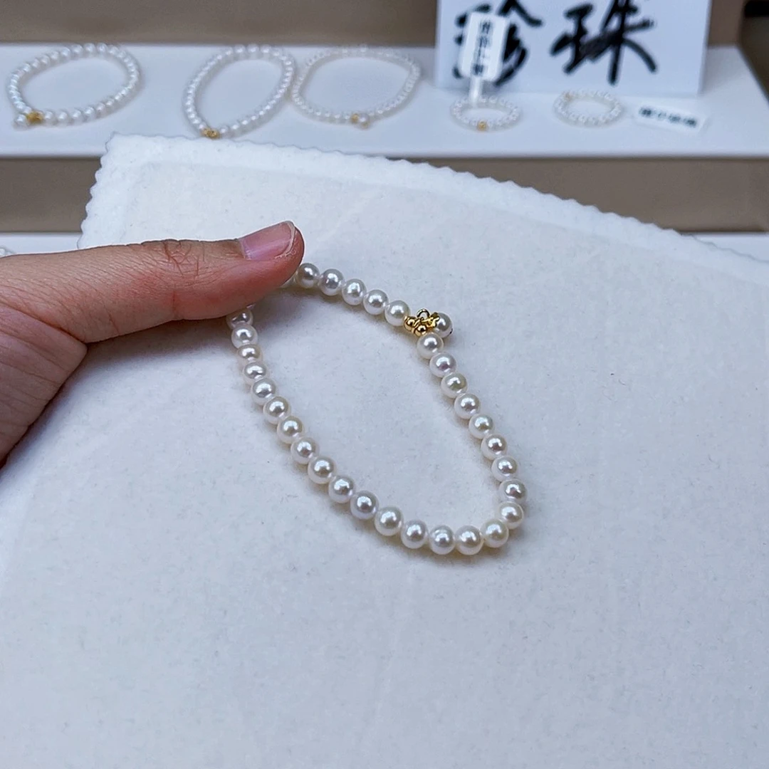 银S925镶嵌手绳淡水珍珠5-6天然淡水珍珠手链