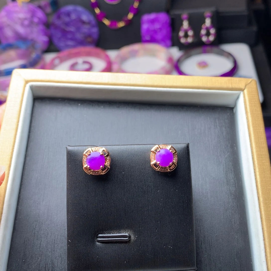 苏纪石（舒俱来）耳钉18K金镶嵌