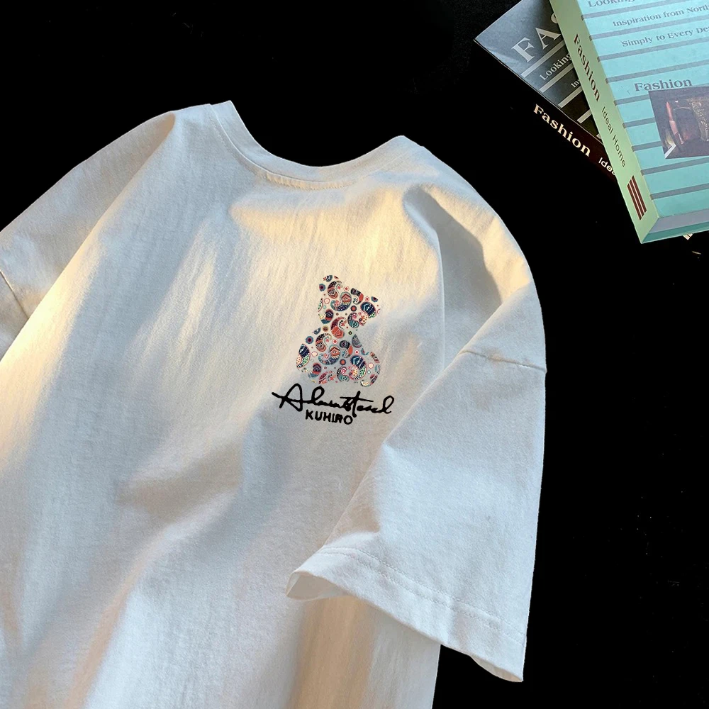 美式痞帅重磅纯棉短袖-腰果花熊  青年男女潮牌宽松百搭圆领T恤夏