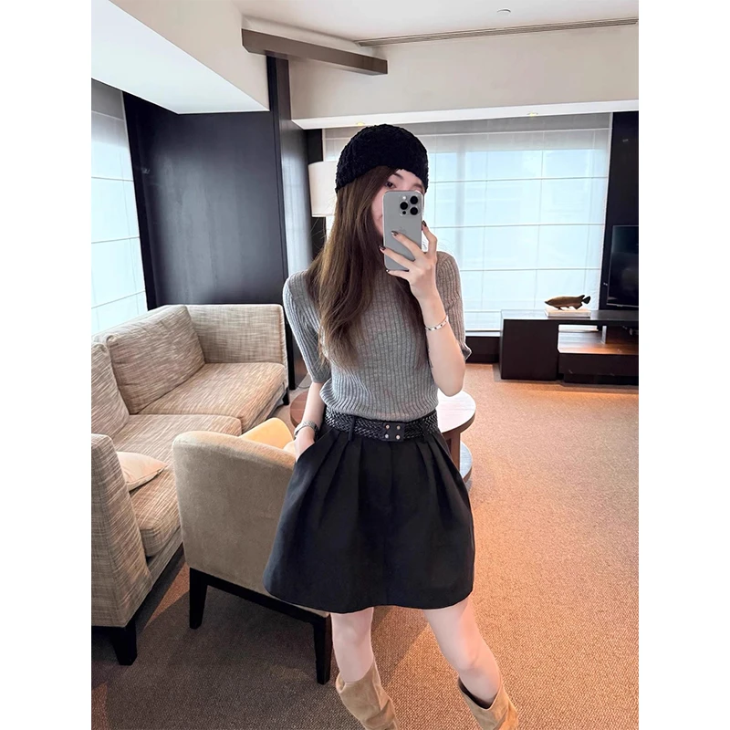 设计感高腰花苞裙半身裙女2025早秋新款遮胯显瘦气质百搭a字短裙