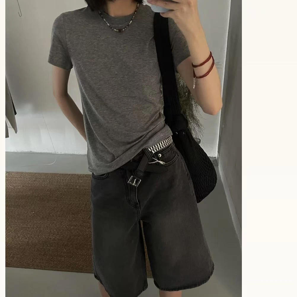 <仅限48h退换>，夏日单品   黑/白/灰柔软显瘦圆领短袖t