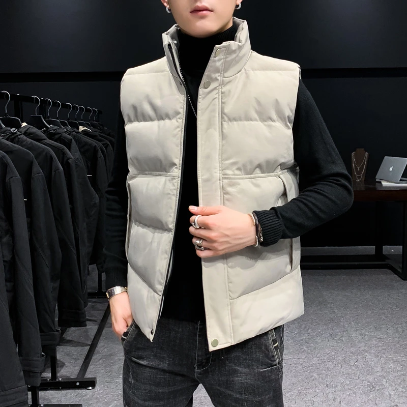 立领厚款秋冬纯色棉服男士马甲中性风拉链常规款