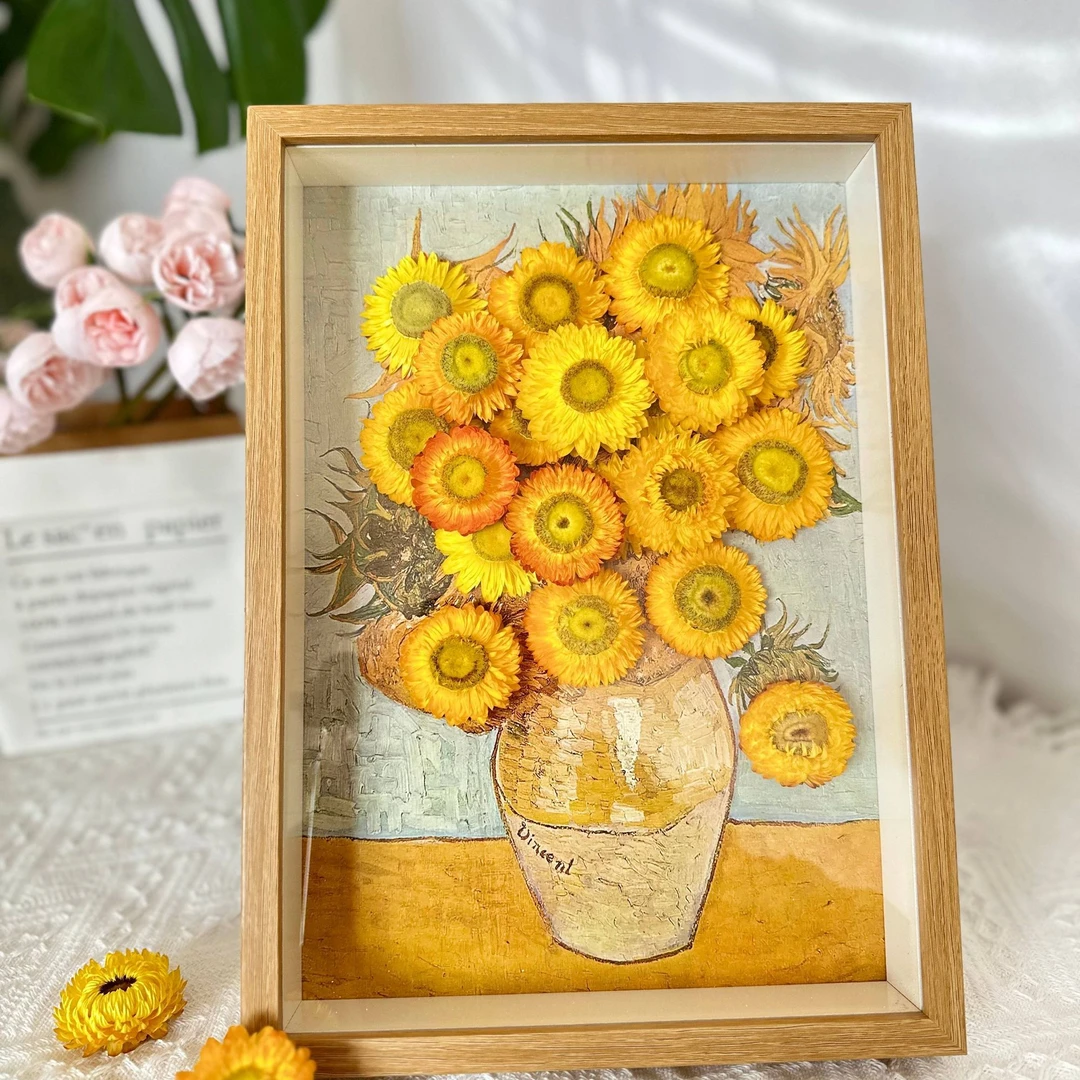 【3.2万人收藏】向日葵永生花创意相框立体网红摆件客厅高级感装饰