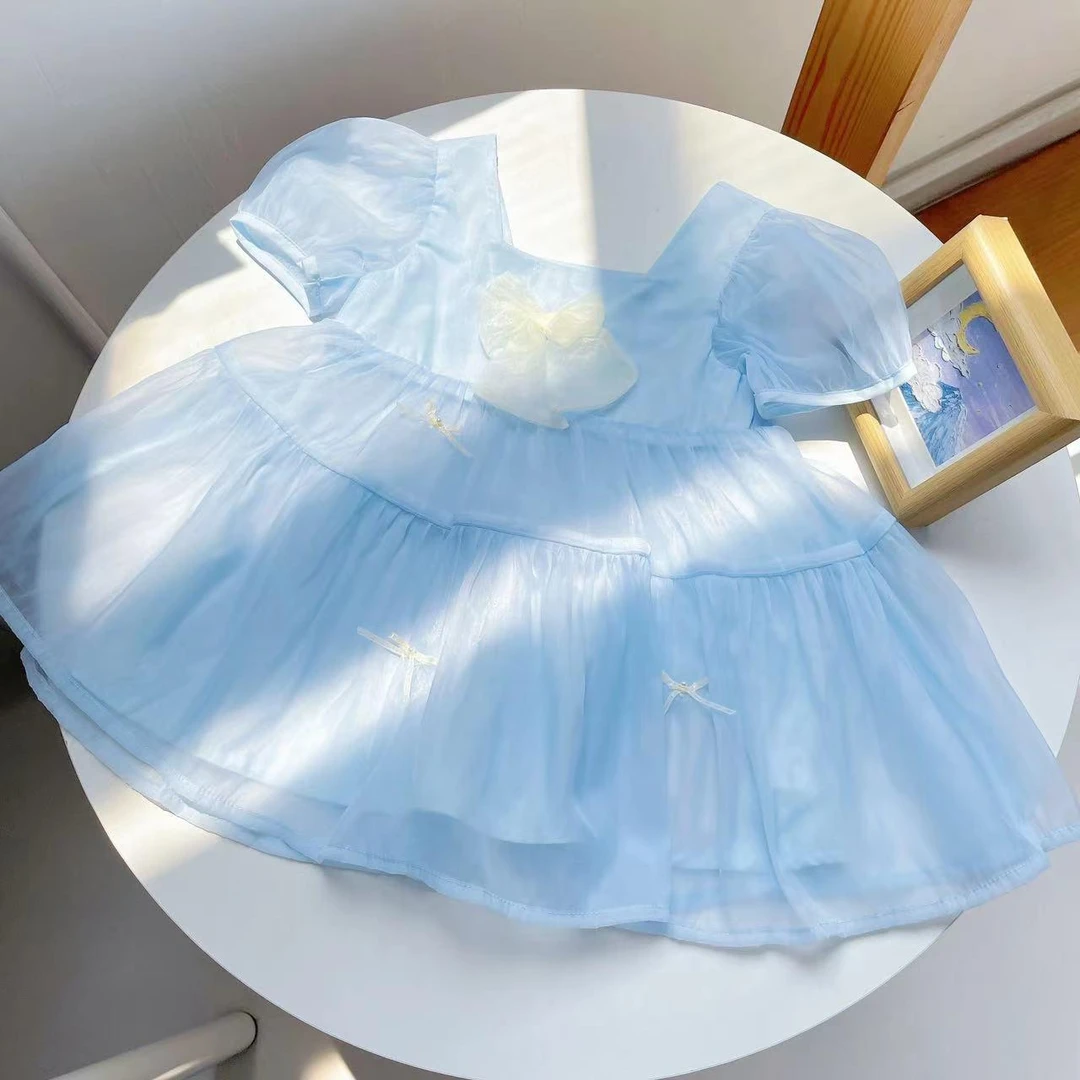 【现货】XXNL80056夏季新款儿童裙子女童蓝色洋气女宝连衣裙