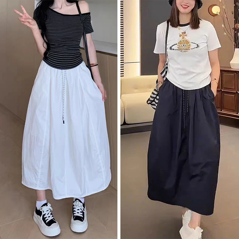 小个子休闲花苞半身裙女2025夏季新款显瘦简约巨好看a仔裙南瓜裙