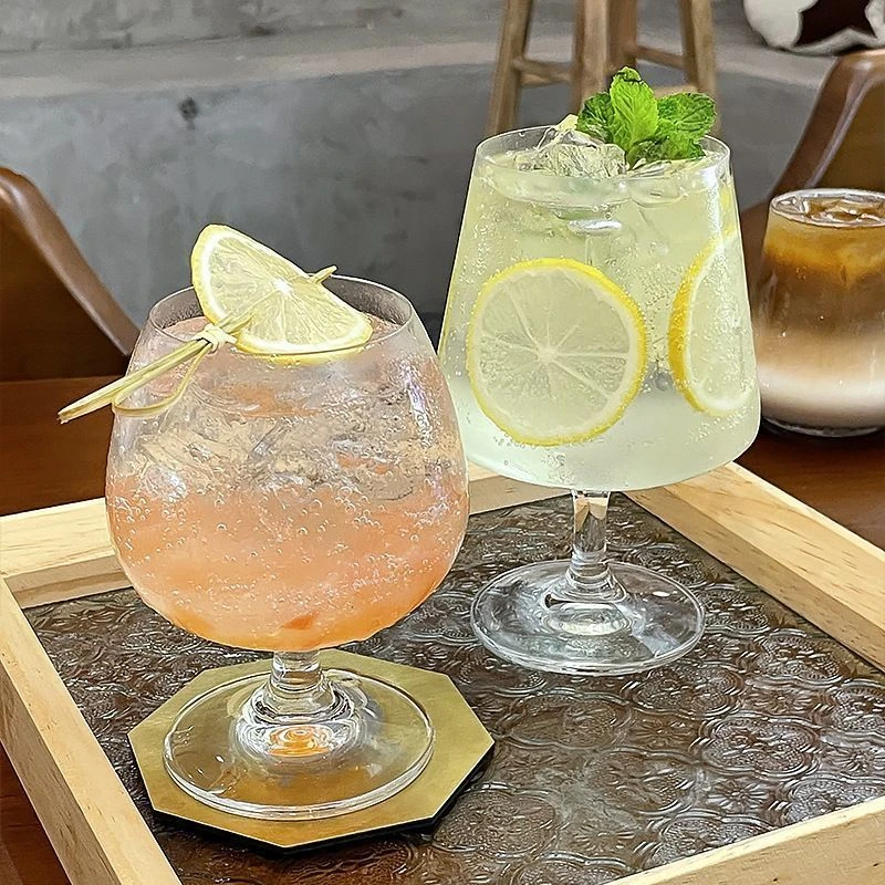 ins菱形收腰矮脚杯果汁杯高颜值金汤力杯白兰地杯鸡尾酒高脚杯LX