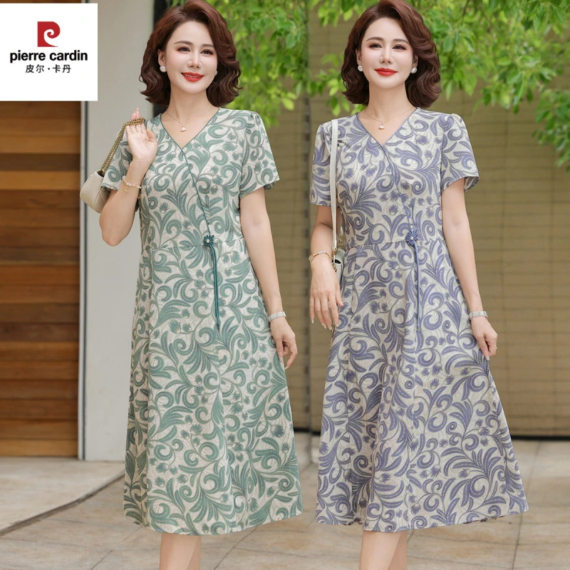 皮尔卡丹妈妈夏装新中式连衣裙2025新款中老年女装国风裙子端庄大