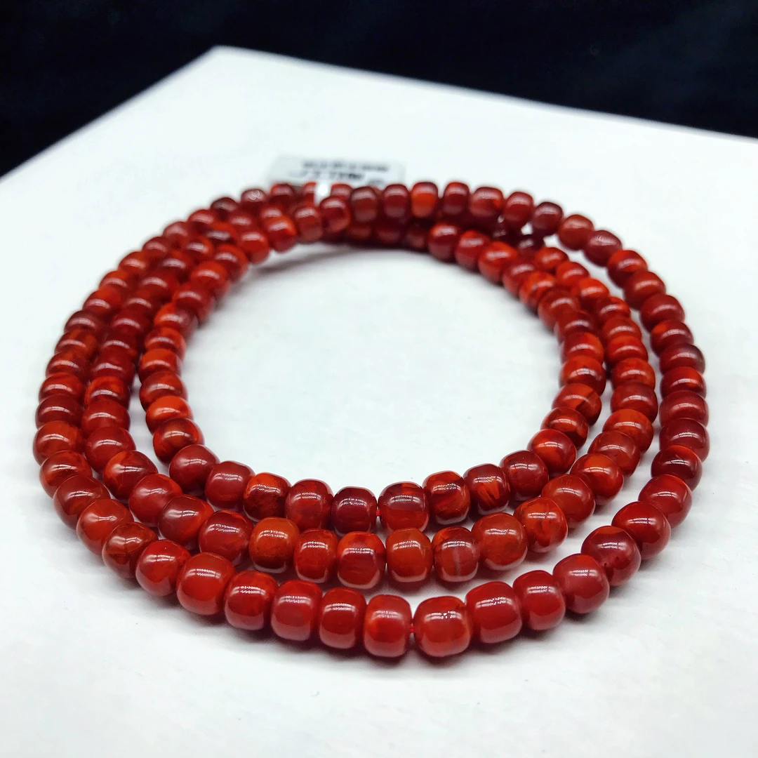 【领源】南红瓦西火焰牛血红老型多圈（一条）