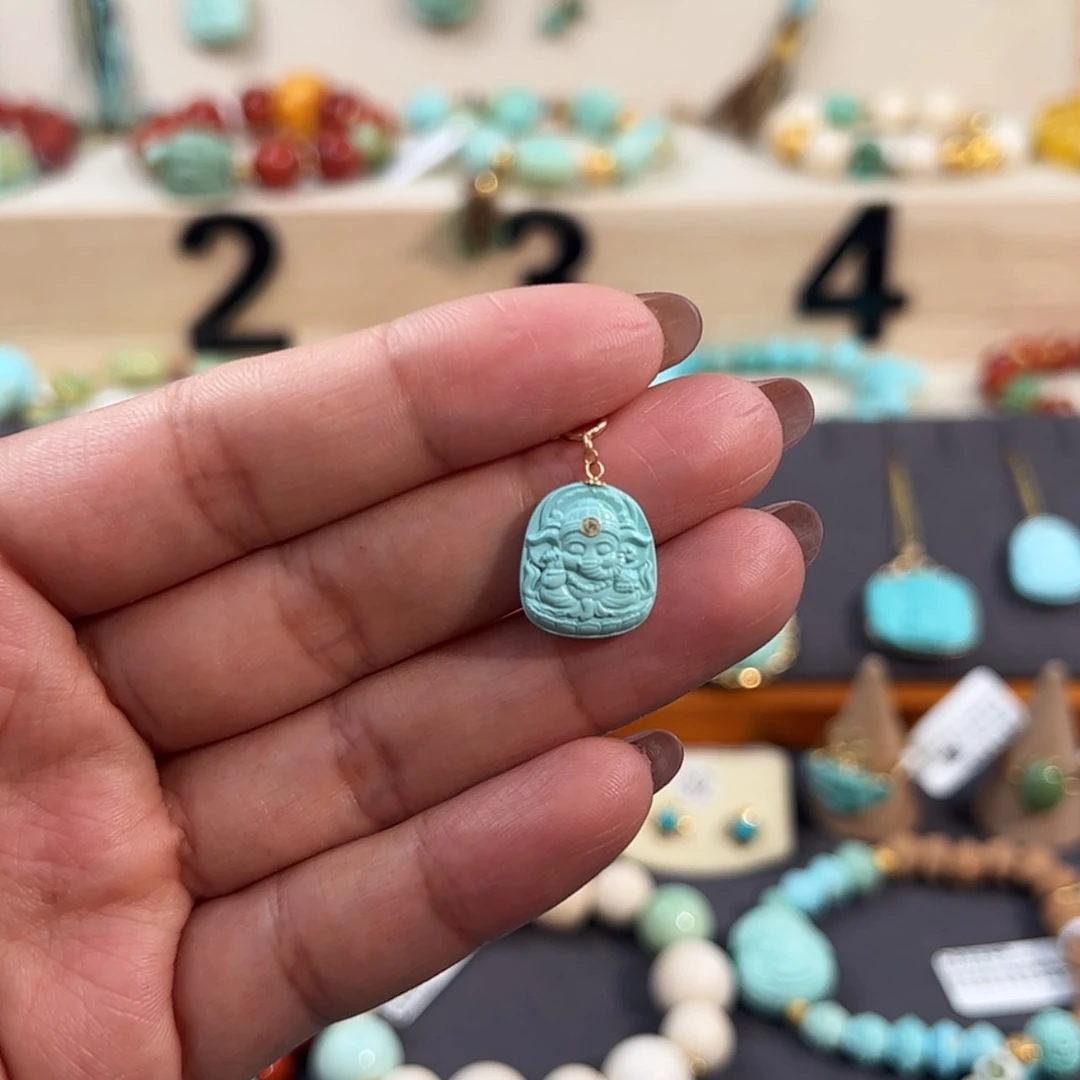 【闪购商品】18K金镶嵌绿松石象神牌滴流