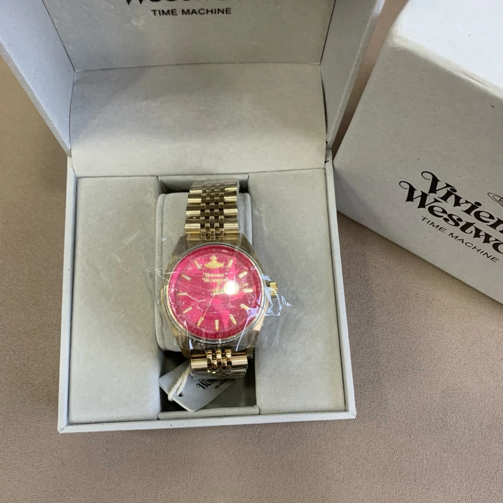 95新 Marc Jacobs/莫杰 西太后粉色圆盘金色精钢手表 1898 3105