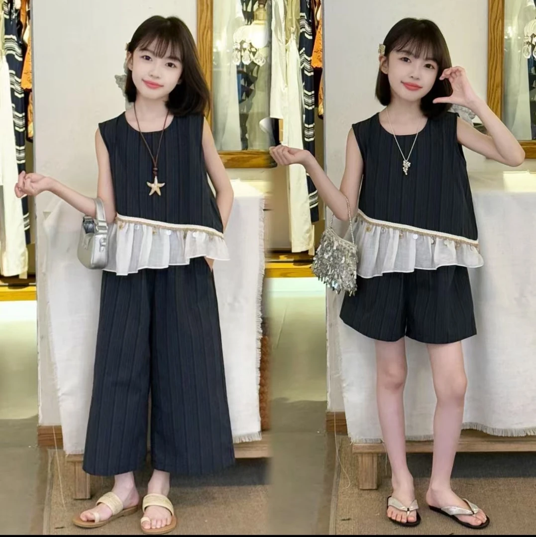 【冰感薄款亲子套装】女童夏波西米亚风2025新薄款短裤中大童套装