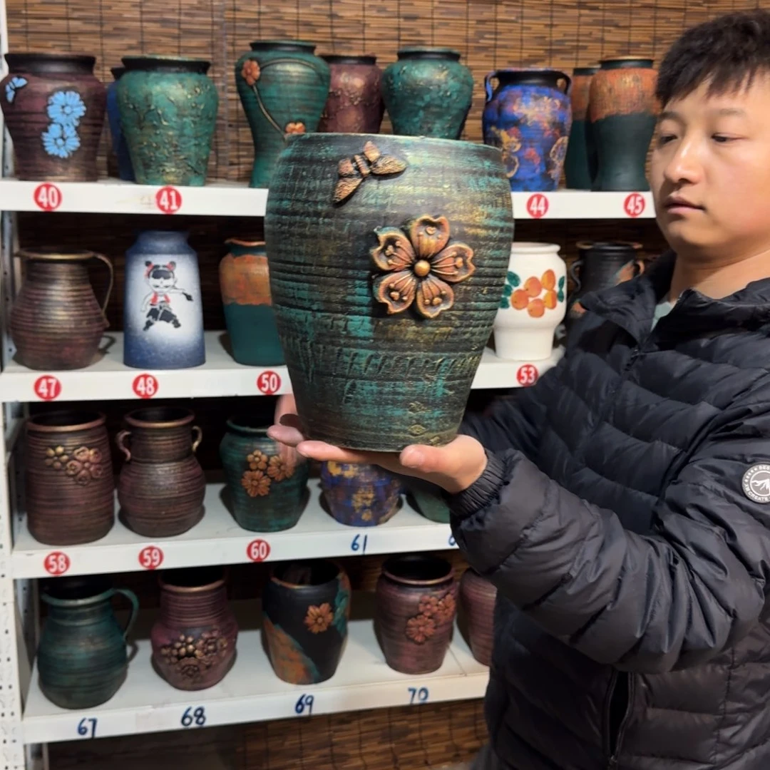 红陶红陶浮雕花盆炸炸炸了