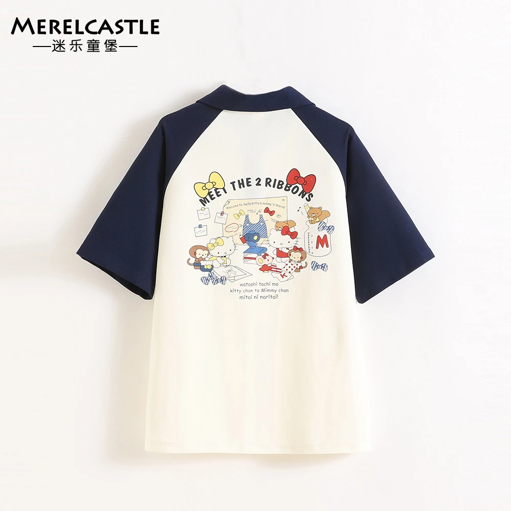 C5039女童韩版短袖T恤大童青少年洋气休闲POLO衫初中生夏季撞色