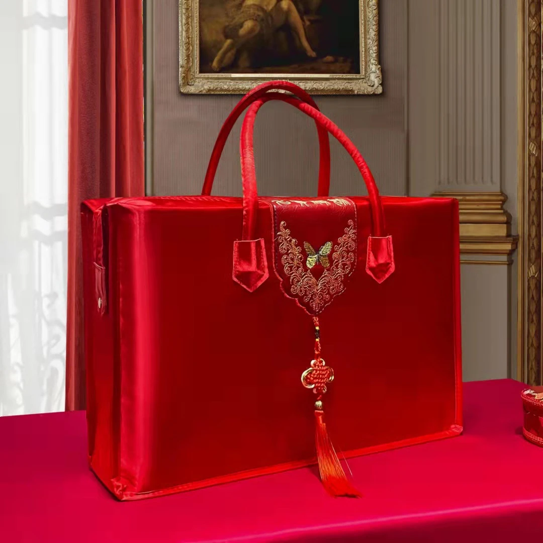 婚庆喜被袋子红色喜庆四件套包装袋秀禾服手提袋蚕丝被小号收纳袋