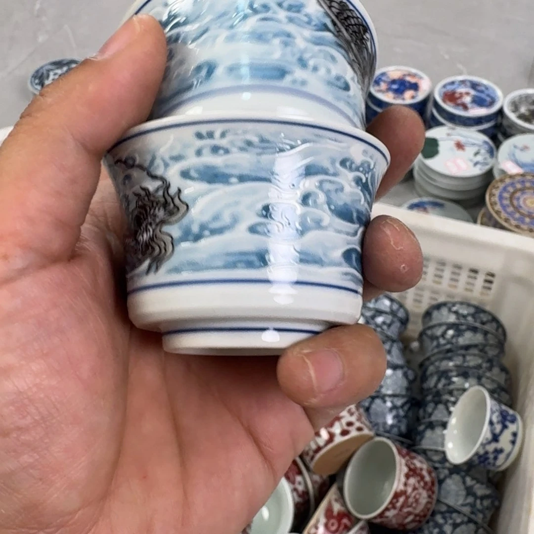 摆件往**风蓝墨龙游海马蹄客杯拍一发二