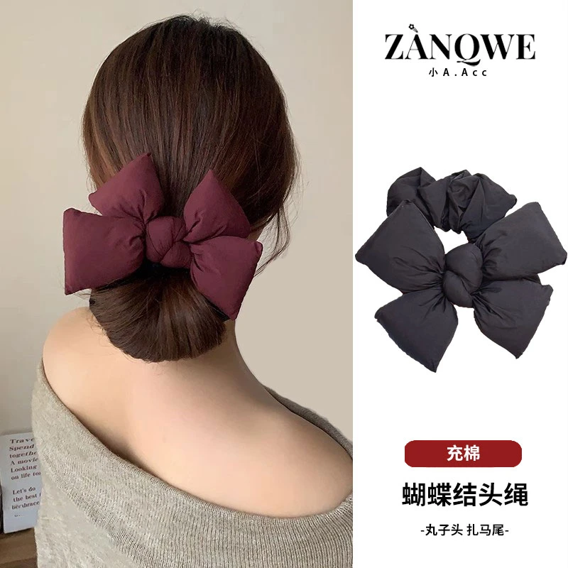 蝴蝶结发圈女丸子头高马尾洋气大肠圈扎头发皮套发饰充棉头绳洋气