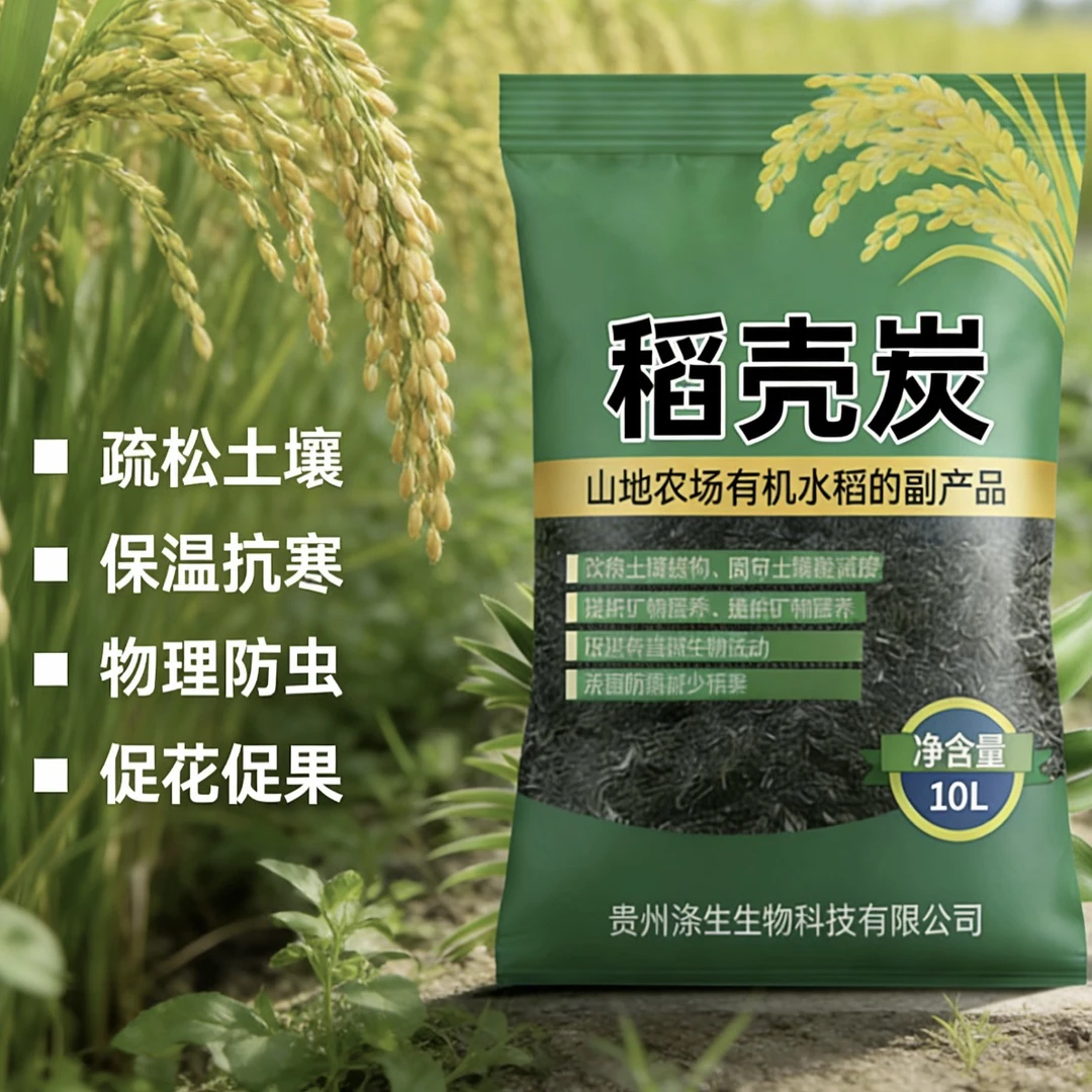 稻壳炭颗粒草木灰肥料谷壳炭碳酸碱性营养土有机肥土壤改良剂