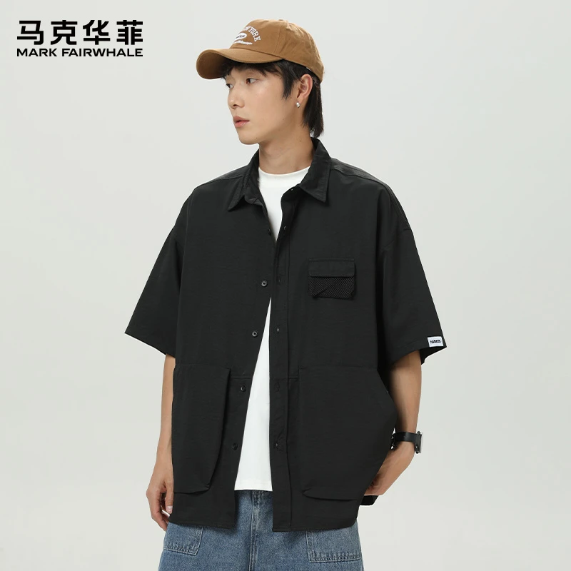 马克华菲冰丝短袖衬衫男士夏季薄款2025新款宽松高级感衬衣外套潮