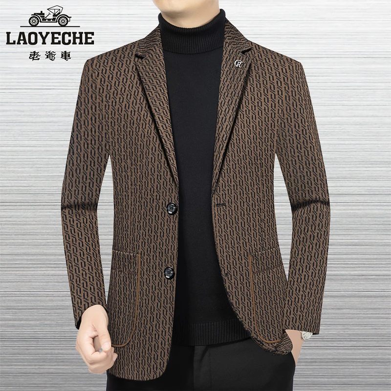 老爷车2025新款秋冬季不褪色品牌中年上衣西服外套长袖提花商务款