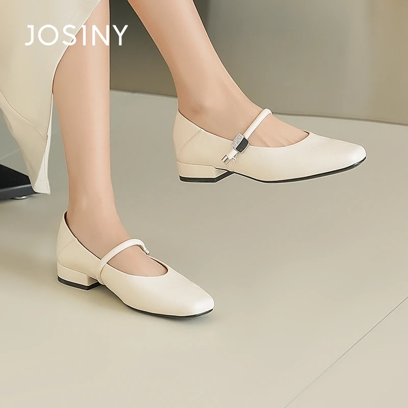 卓诗尼2025春季新款复古女士女款休闲时尚百搭轻奢尖头女单鞋