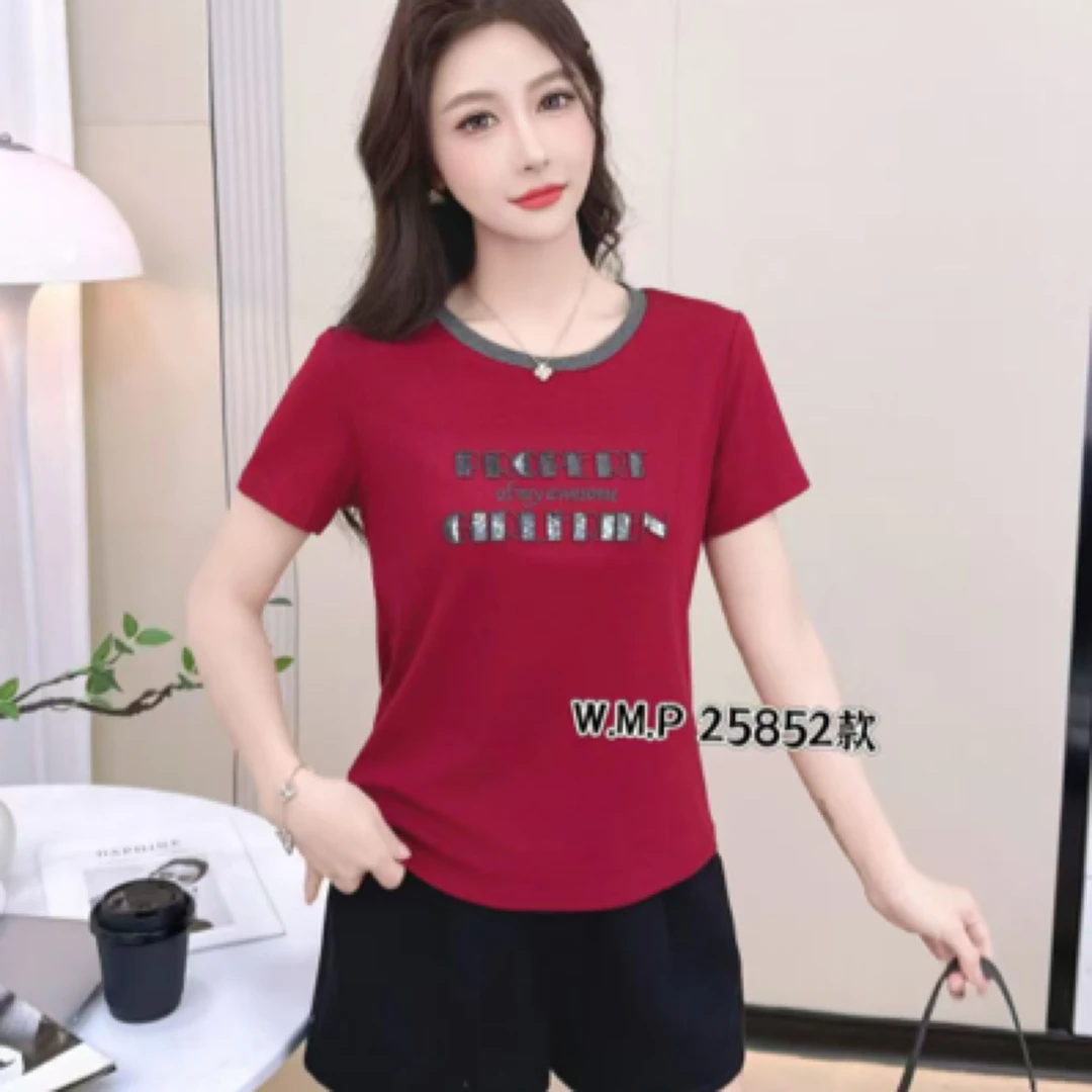 25852#【衣长53】常规宽松型短袖修身型圆领T恤女士上衣
