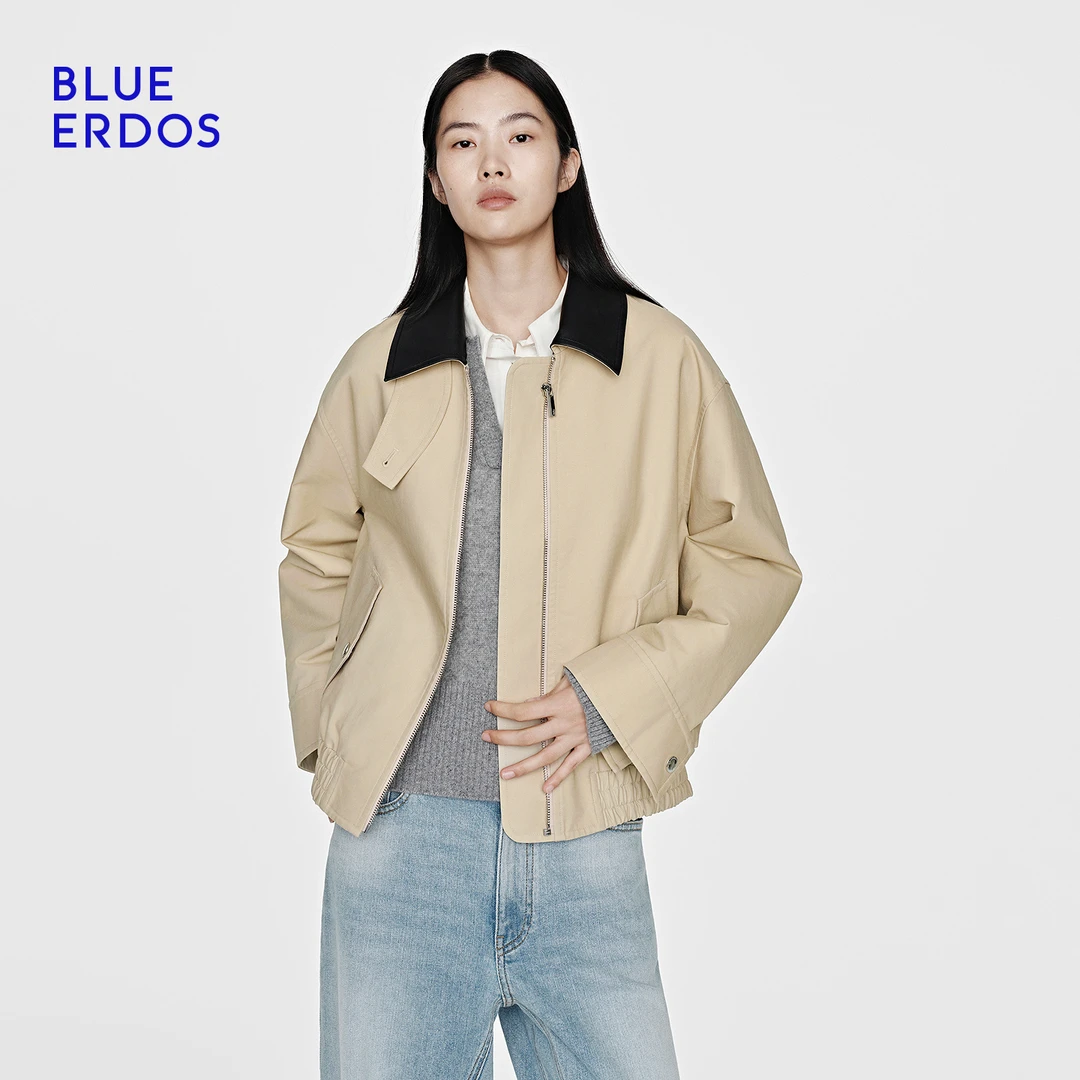 BLUE ERDOS 2025秋冬新品复古立领黑色宽松夹克女外套B2256J704