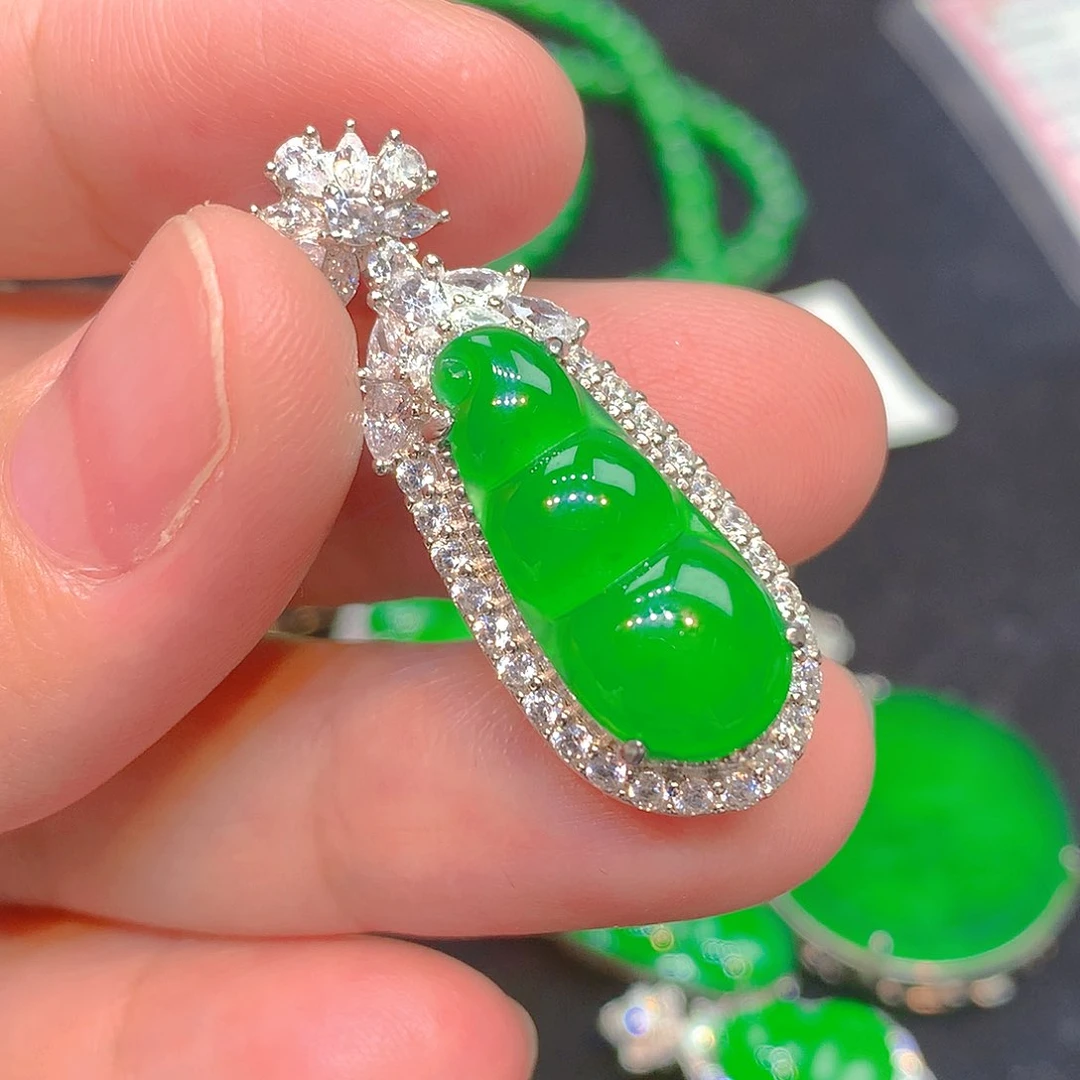 吊坠(不含链)银S925镶嵌翡翠翡翠