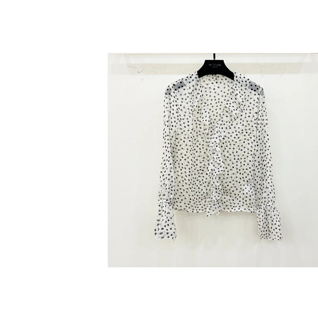 JIAYE CHAN夏季法式气质减龄雪纺波点上衣