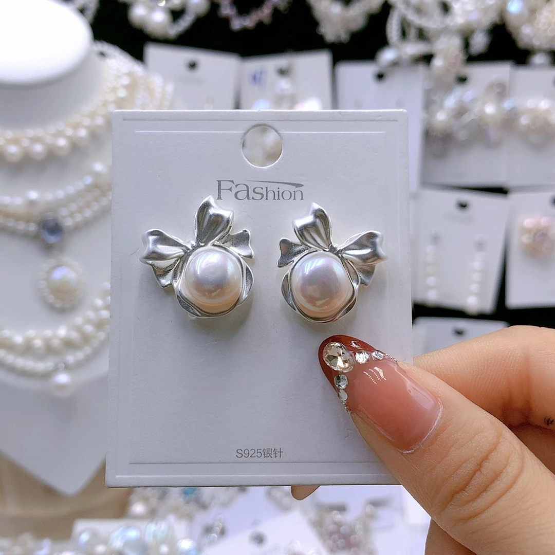 银S925镶嵌耳饰淡水珍珠用****0