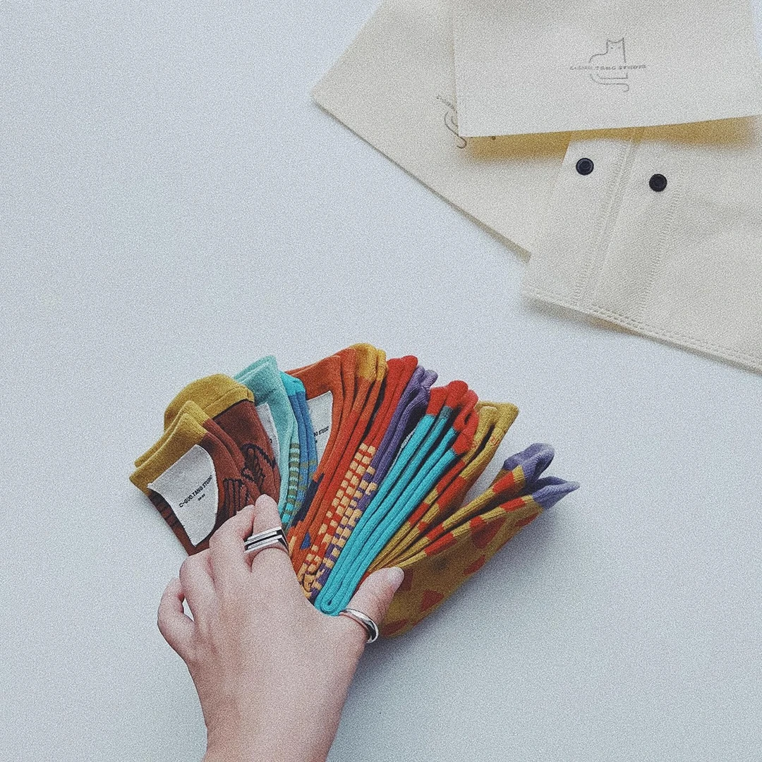 C-Guo.Tang Studio设计师儿童春秋复古韩版弹力无跟中筒精梳棉袜