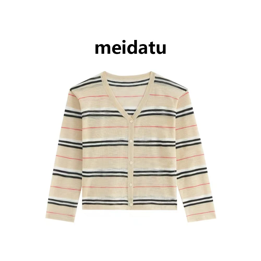 美哒兔（线谱开衫）洋气百搭撞色针织上衣（小个子版）CM814-6