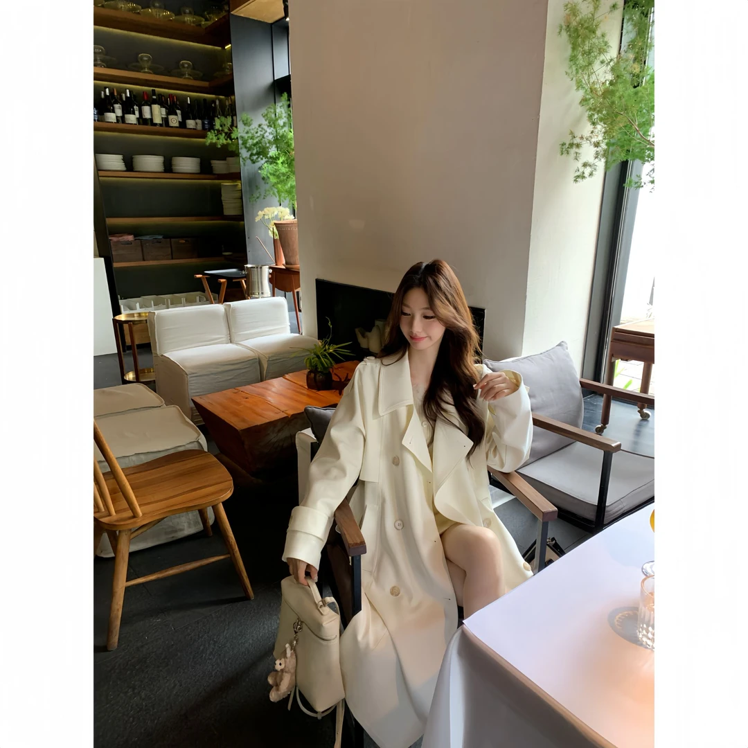 【许妍风衣】赵露思同款UM家原版2025春新款杏色韩版气质风衣外套女