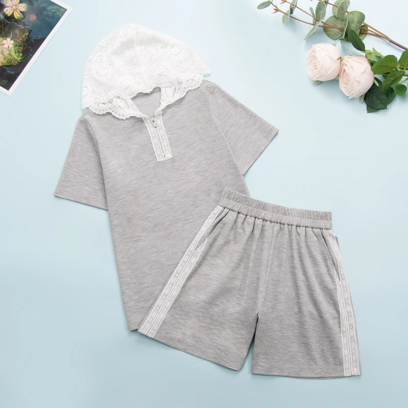 1975女童套装2025新款夏季儿童洋气时髦连帽两件套中大童休闲童装