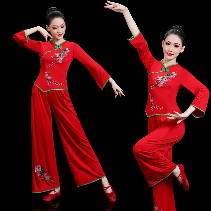 50号中老年广场舞服装秧歌服扇子舞腰鼓舞弹力演出套装