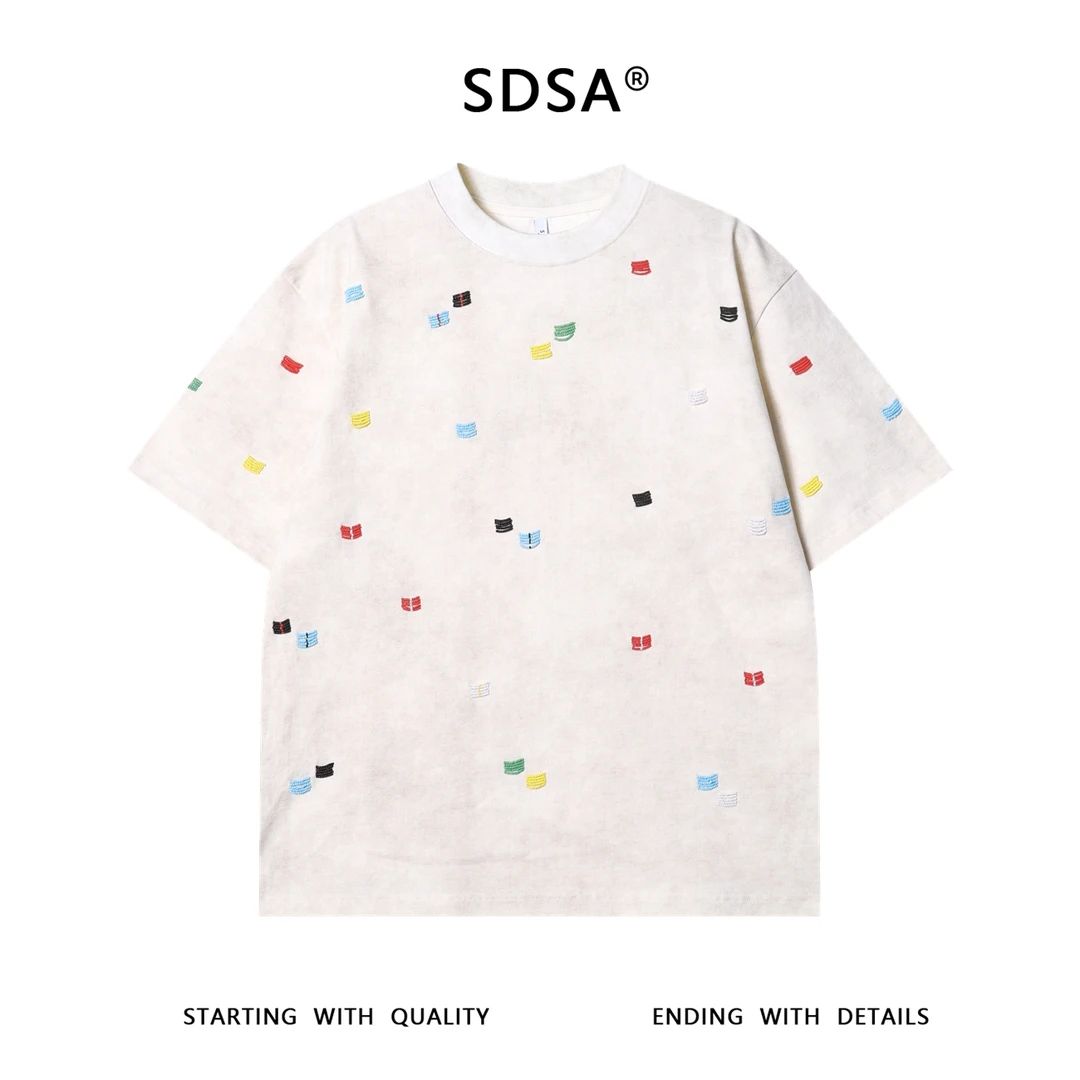 夏季高级感新款潮牌满天星立体彩色珠子装饰短袖T恤百搭时尚上衣