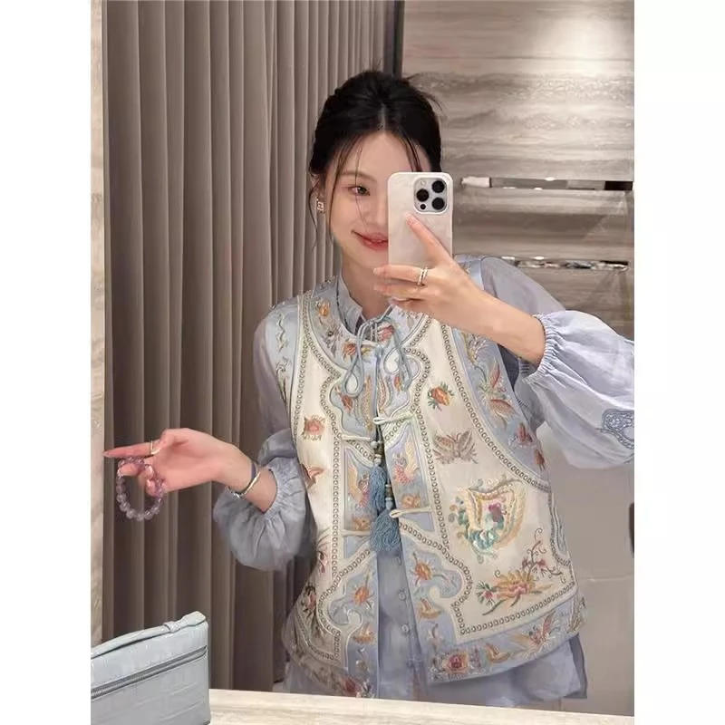 新中式国风女装盘扣上衣2025春季新款高级感复古衬衫马甲两件套装