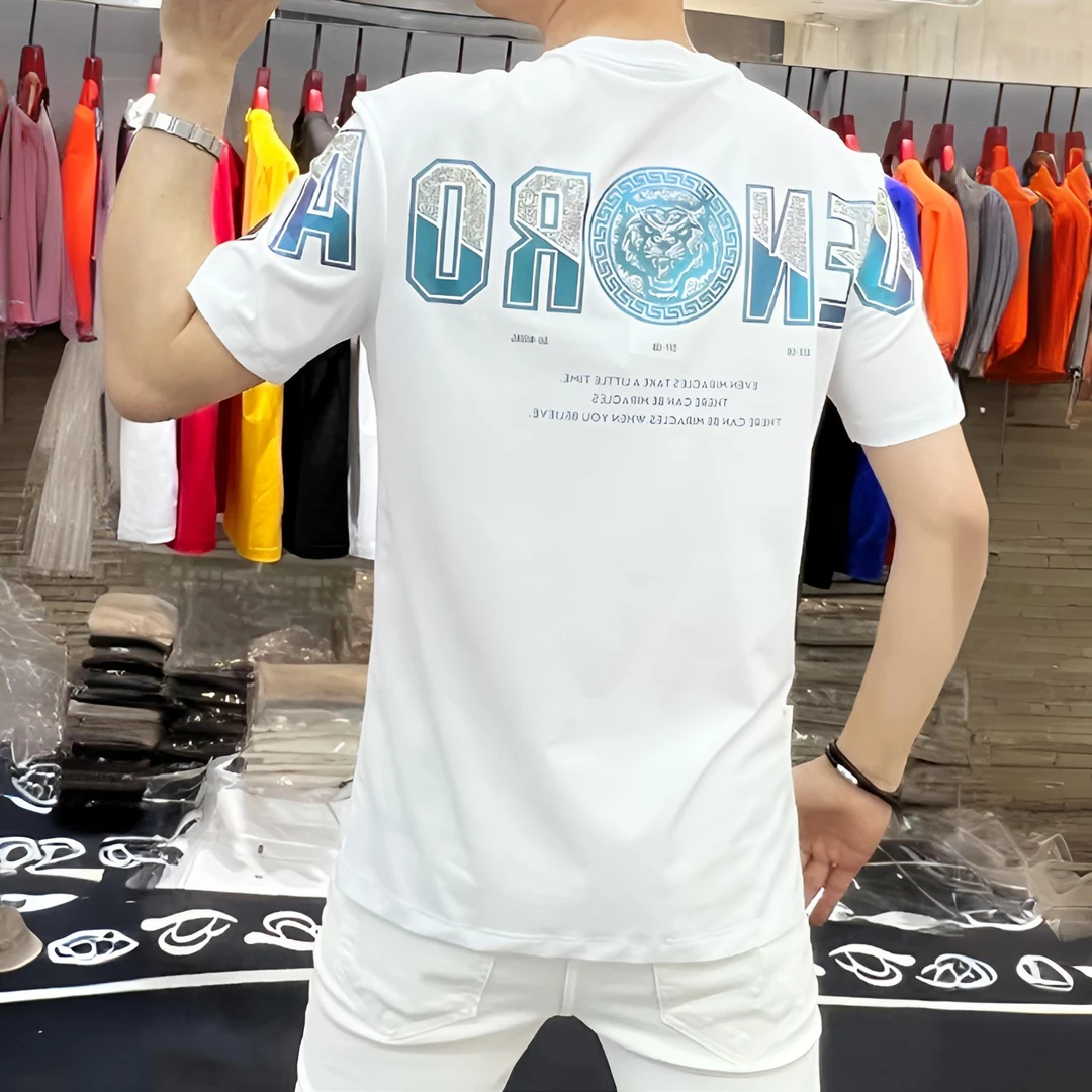 施摩瓦戈夏潮牌个性字母印花烫钻短袖男T恤时尚青年修身半袖上衣