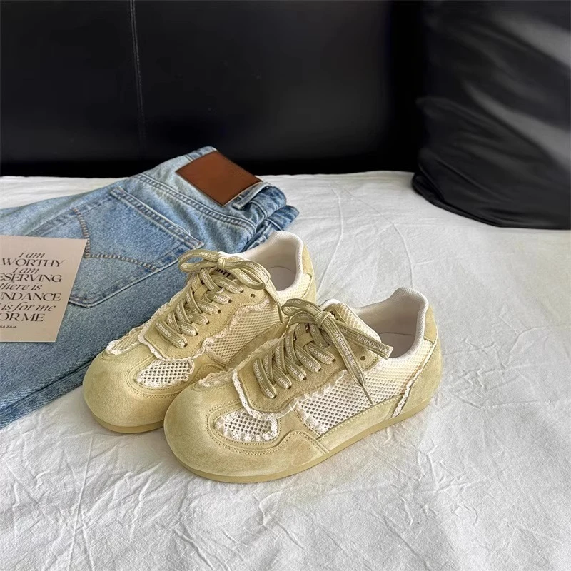 网面德训鞋女2025夏季新款软底内增高透气休闲运动芭蕾阿甘鞋女鞋