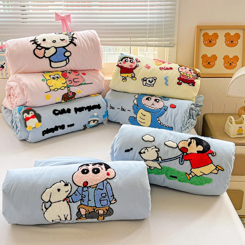 母婴A类毛巾绣花夏凉被四件套薄被子夏季空调被床单枕套宿舍小新2