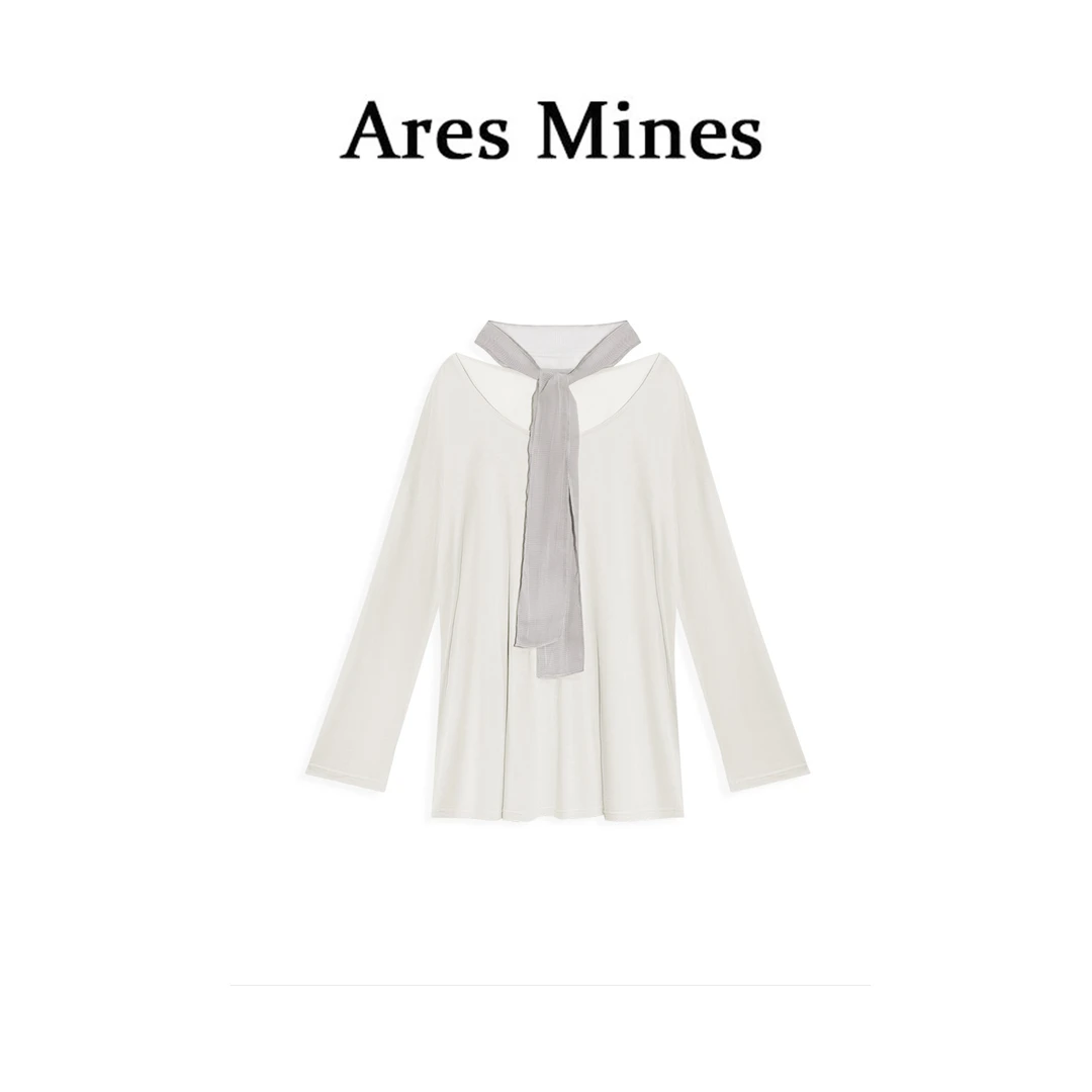 【盛朗熙Ares Mines】米兰游记 慵懒氛围感清透撞色飘带长袖T罩衫