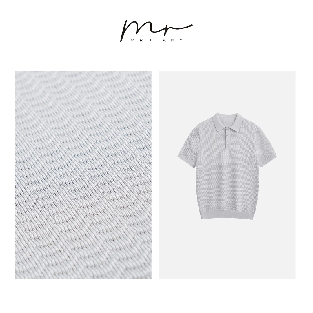 MR JIANYI 春夏12针波浪纹休闲针织polo衫高级感翻领短袖T恤男装