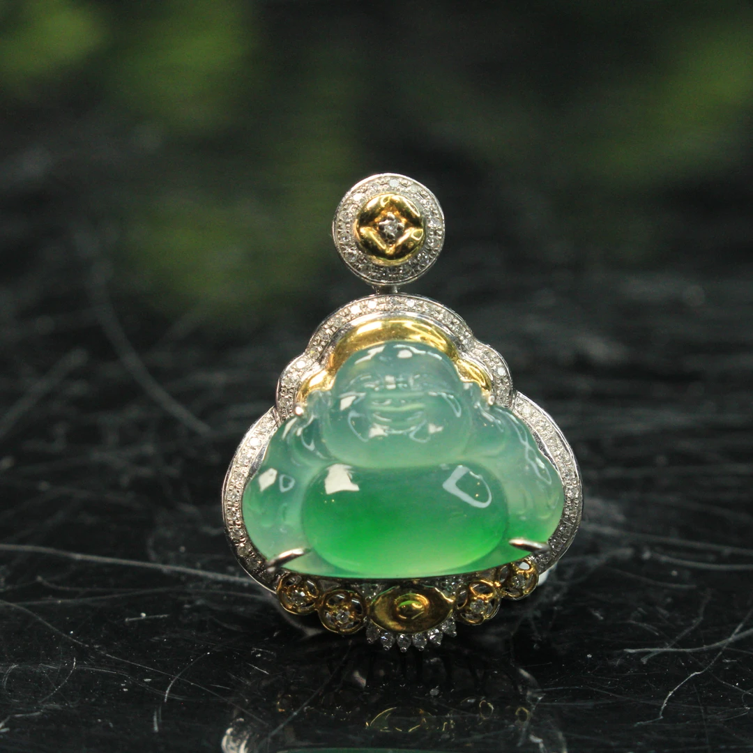 13ZB天然缅甸A货翡翠冰绿佛公吊坠/701560嘉禾珍宝