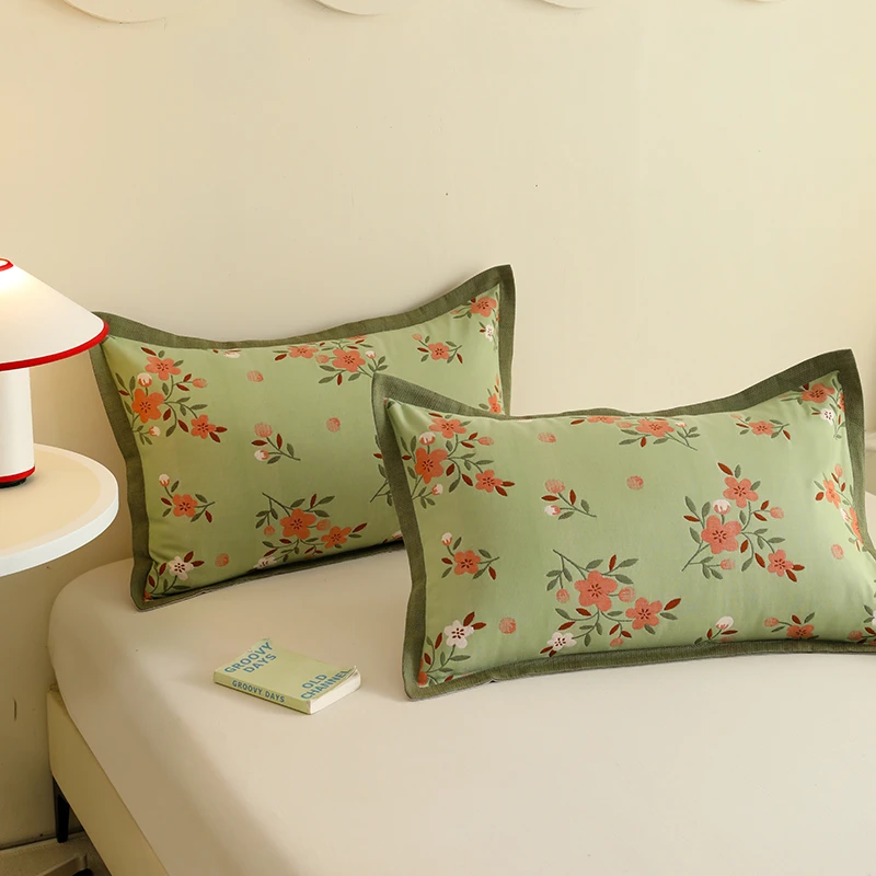 卡通花卉四季款80支全棉色织提花纯棉枕套一只装单人枕头套一对装