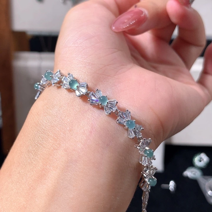 银S925镶嵌手链翡翠619蓝水